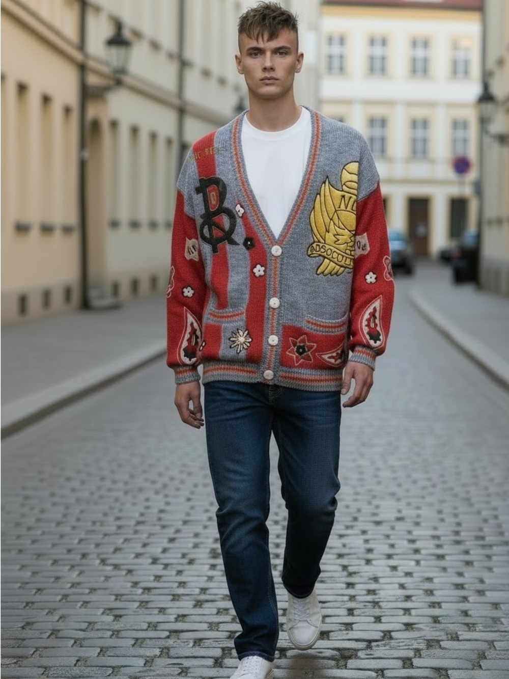 Absolutely No! Jeans Vintage Patchwork Varsity Cardigan